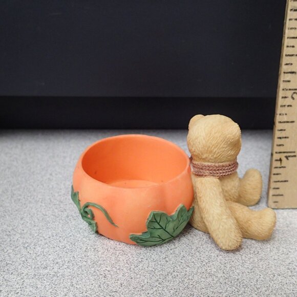 Cherished Teddies Pumpkin Tea Light Candle Bear - Picture 3 of 4